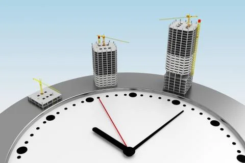 Multi-storey building is built on clock Stock Illustration