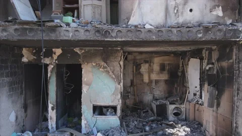 Multi-storey building destroyed by the war in Ukraine Stock Footage 219269612