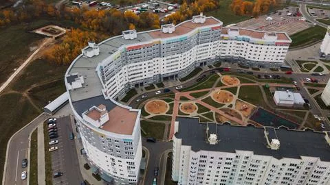 Multi-storey buildings with infrastructure. Densely populated urban area. Ove Stock Photos