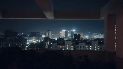 Multi-storey buildings shot at night from the roof Stock Footage 234052178