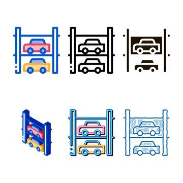 Multi-storey parking icon pack vector outline Stock Illustration