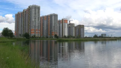 At the multi-storey residential complex "Sofia". Kupchino, Saint Petersburg Stock Footage 134993701