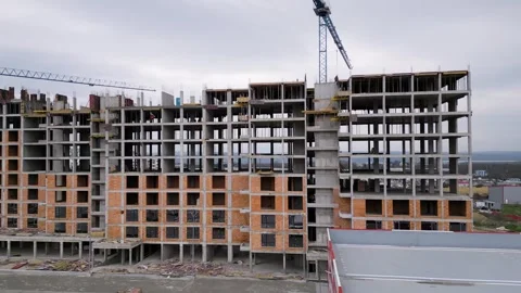 Multi-Storey Residential Construction Site, Drone Aerial View Stock Footage 331536040