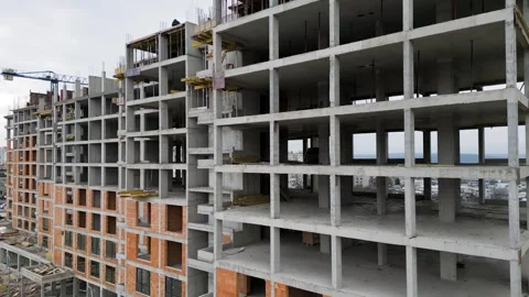 Multi-Storey Residential Construction Site, Drone Aerial View Stock-Footage 331536048