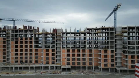 Multi-Storey Residential Construction Site, Drone Aerial View Stock Footage 331536205