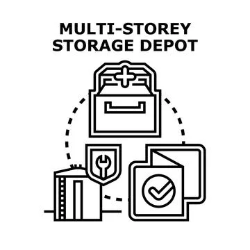 Multi storey storage depot building products logistics Ilustración de archivo