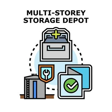 Multi storey storage depot building products logistics Ilustración de archivo