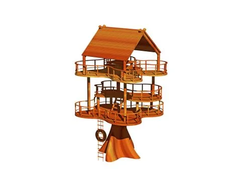 Multi-storey tree house in sequoia Stock Illustration