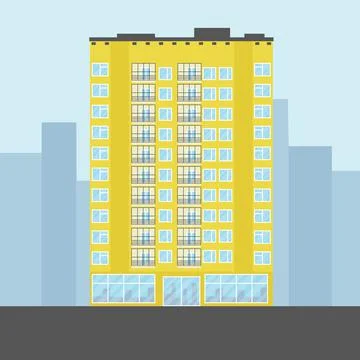 Multi-storey yellow building in flat cartoon style vector illustration. Desig Illustrazione stock