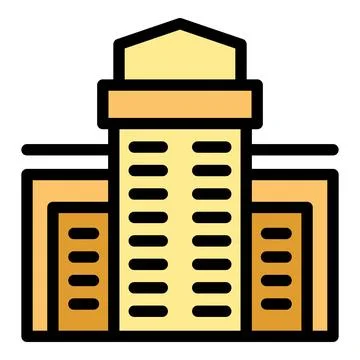 Multi story building blending modern and classic architectural styles, symbol Ilustración de archivo