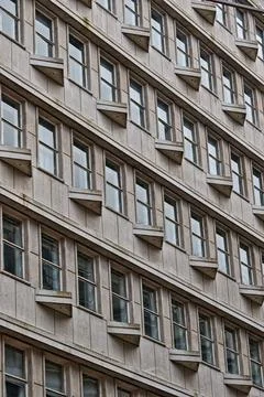 Multi-Story Building with Diagonal Window and Balcony Pattern in Birmingham.. Stock Photos