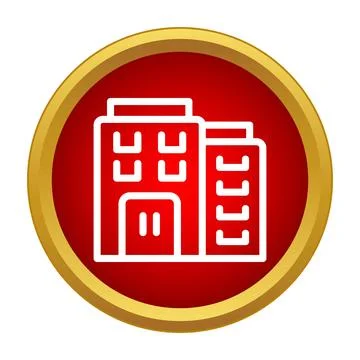 Multi story building icon in red circle Ilustración de archivo
