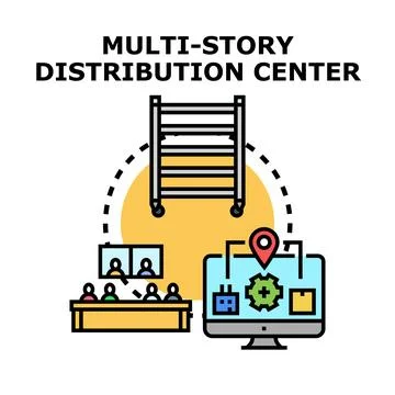 Multi story distribution center logistics management system Stock Illustration