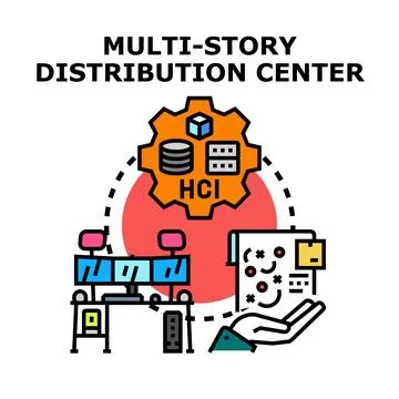 Multi story distribution center logistics and hci concept Stock Illustration