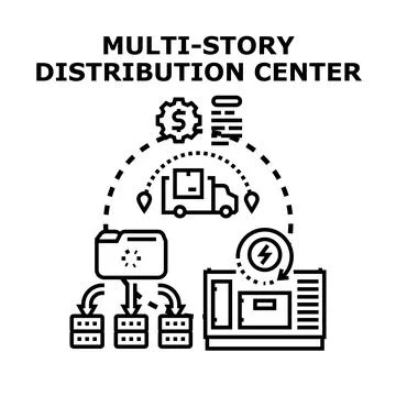 Multi story distribution center logistics and supply chain planning Stock Illustration