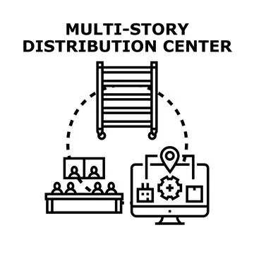Multi story distribution center logistics management system Stock Illustration