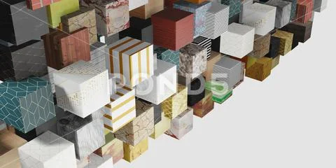 Multi surface cube Random distribution background 3D illustration Ilustração Stock