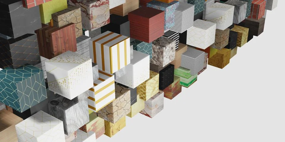 Multi surface cube Random distribution background 3D illustration Stock Illustration