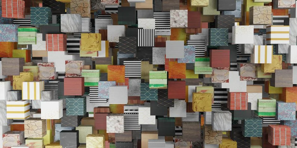 Multi surface cube Random distribution background 3D illustration Stock Illustration