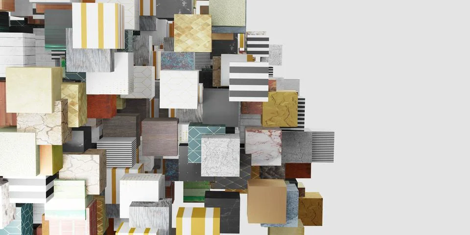 Multi surface cube Random distribution background 3D illustration Stock Illustration