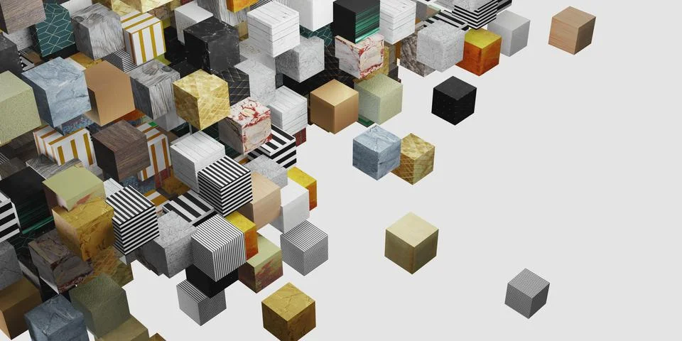 Multi surface cube Random distribution background 3D illustration Stock Illustration