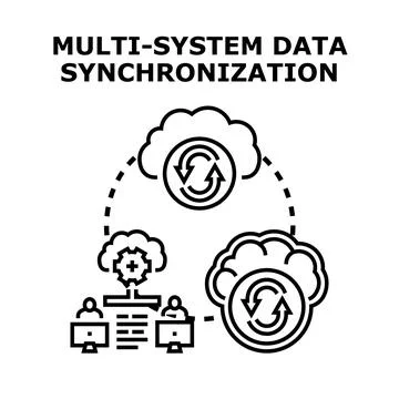 Multi system data synchronization technology concept Stock Illustration