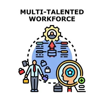 Multi talented workforce developing diverse professional skills icon Stock Illustration