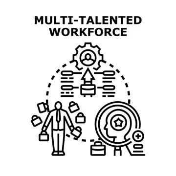 Multi talented workforce developing diverse professional skills icon Stock Illustration