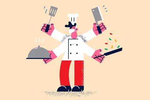 Multi tasking and working as chef concept Stock Illustration