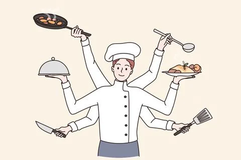 Multi tasking cooking chef concept Stock Illustration