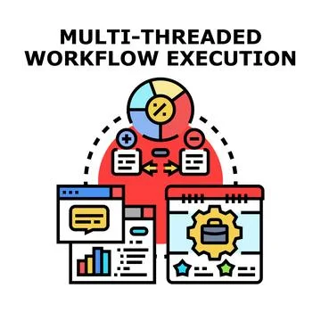 Multi threaded workflow execution concept with data processing Stock Illustration