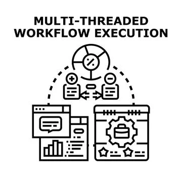 Multi threaded workflow execution concept with data processing Stock Illustration