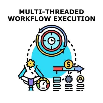 Multi threaded workflow execution process illustration Stock Illustration