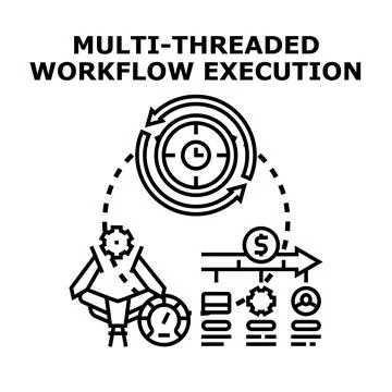 Multi threaded workflow execution process illustration Illustrazione stock