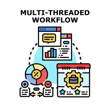 Multi threaded workflow managing business processes and data analysis Stock Illustration