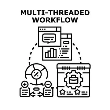 Multi threaded workflow managing business processes and data analysis Stock Illustration