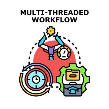 Multi threaded workflow process optimization technology concept 库存插图