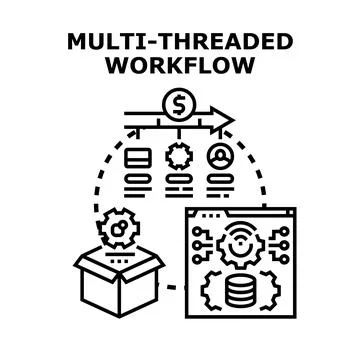 Multi threaded workflow processing data and developing solutions Stock Illustration
