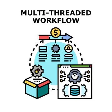 Multi threaded workflow processing data and developing solutions Stockillustratie