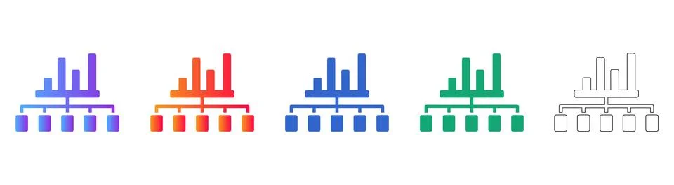 Multi Tier Data Hierarchy Icon Set 库存插图