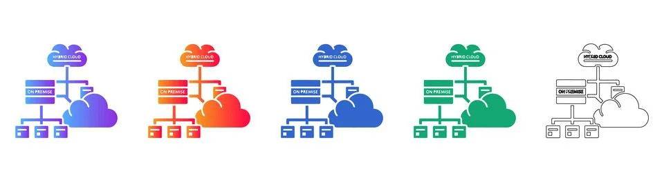 Multi Tier Hybrid Cloud Architecture Icons 스톡 일러스트
