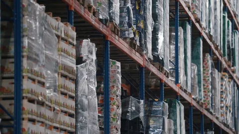 Multi tier shelves with goods Stock Footage 121185153