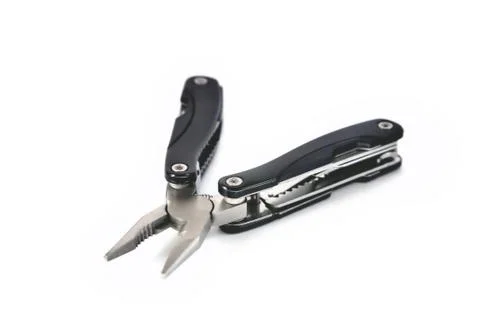 Multi tool black on a white background close-up Stock Photos