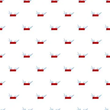 Multi tool pattern with red utility pocket knives Illustrazione stock