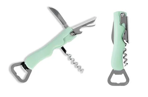 Multi tool pocket knife with folding tools isolated on white Stock Photos