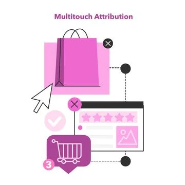 Multi-touch attribution. Marketing effectiveness assesment with customer Stock Illustration