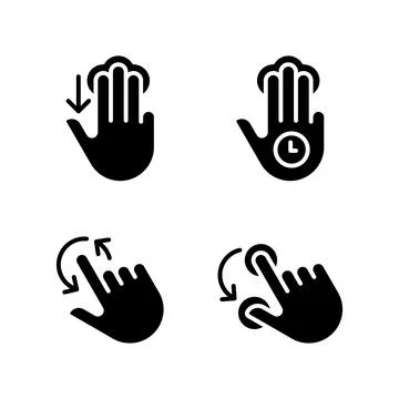 Multi touch control black glyph icons set on white space Stock Illustration