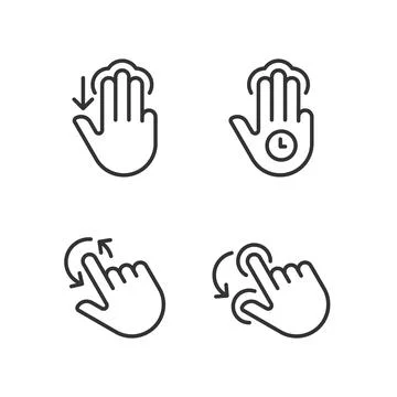 Multi touch control pixel perfect linear icons set Stock Illustration