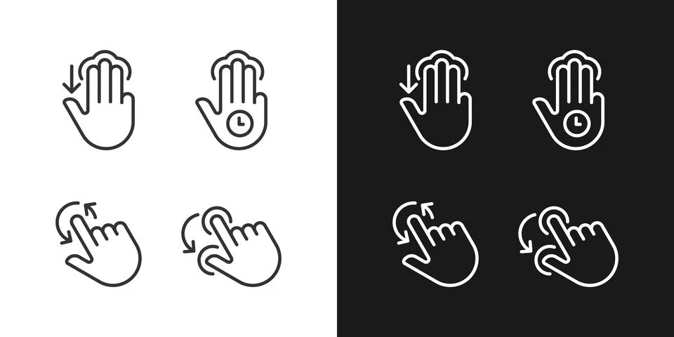 Multi touch control pixel perfect linear icons set for dark, light mode Stock Illustration