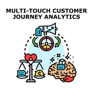 Multi touch customer journey analytics concept marketing strategy Stock Illustration